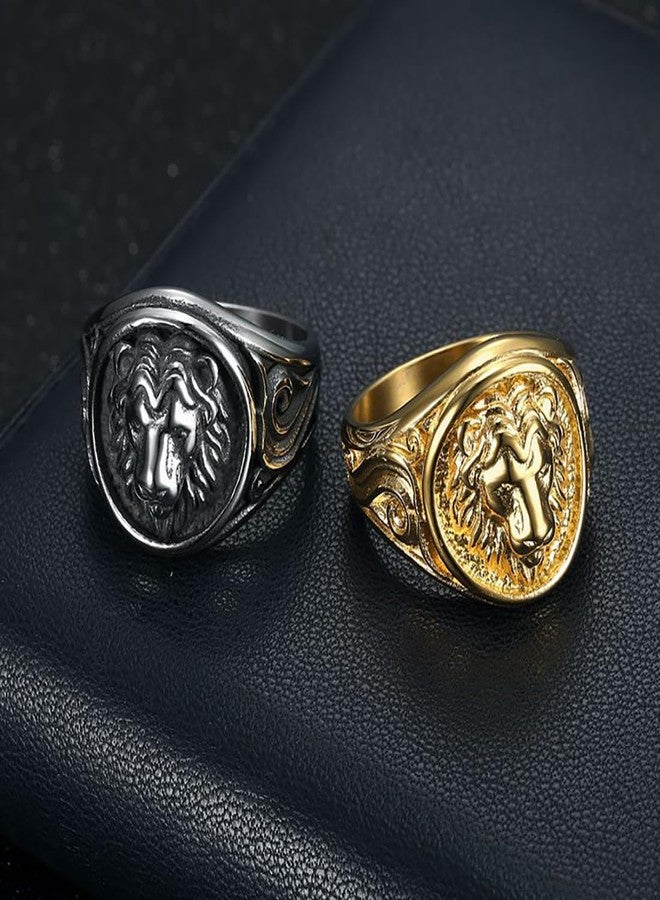 JWM Stainless Steel Lion Rings Golden Large Animal Rings for Men Women Adults, Cocktail Party Rings, Delicate Packaging (8) - Image 3